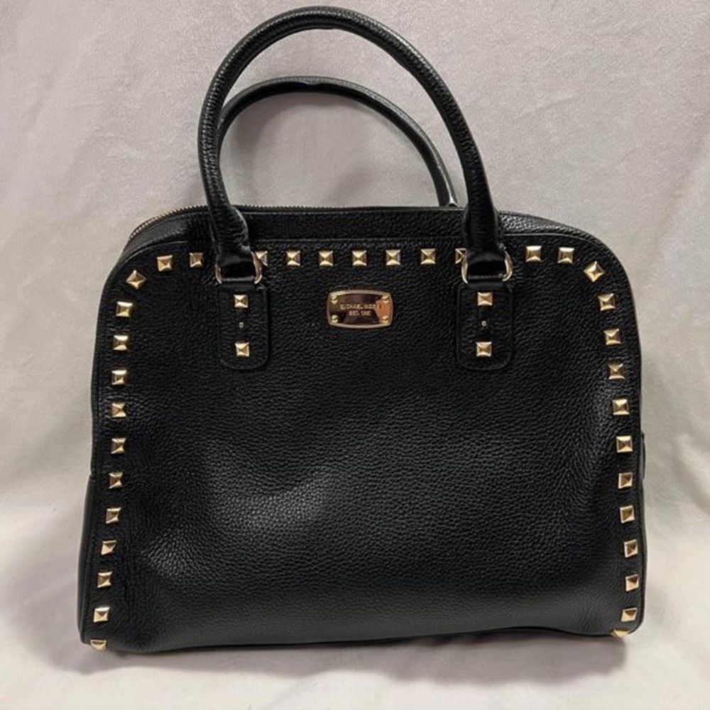 Michael Kors Black Leather Sandrine Stud Women's Satchel / Purse.